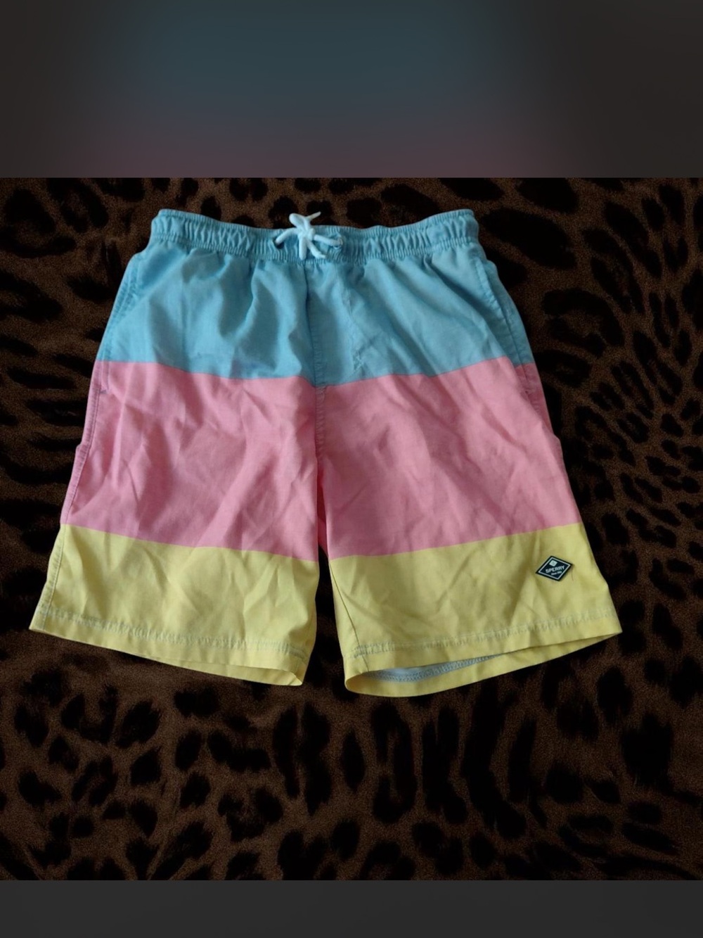 Sperry Blue Pink Yellow Colorblock Swim Trunks